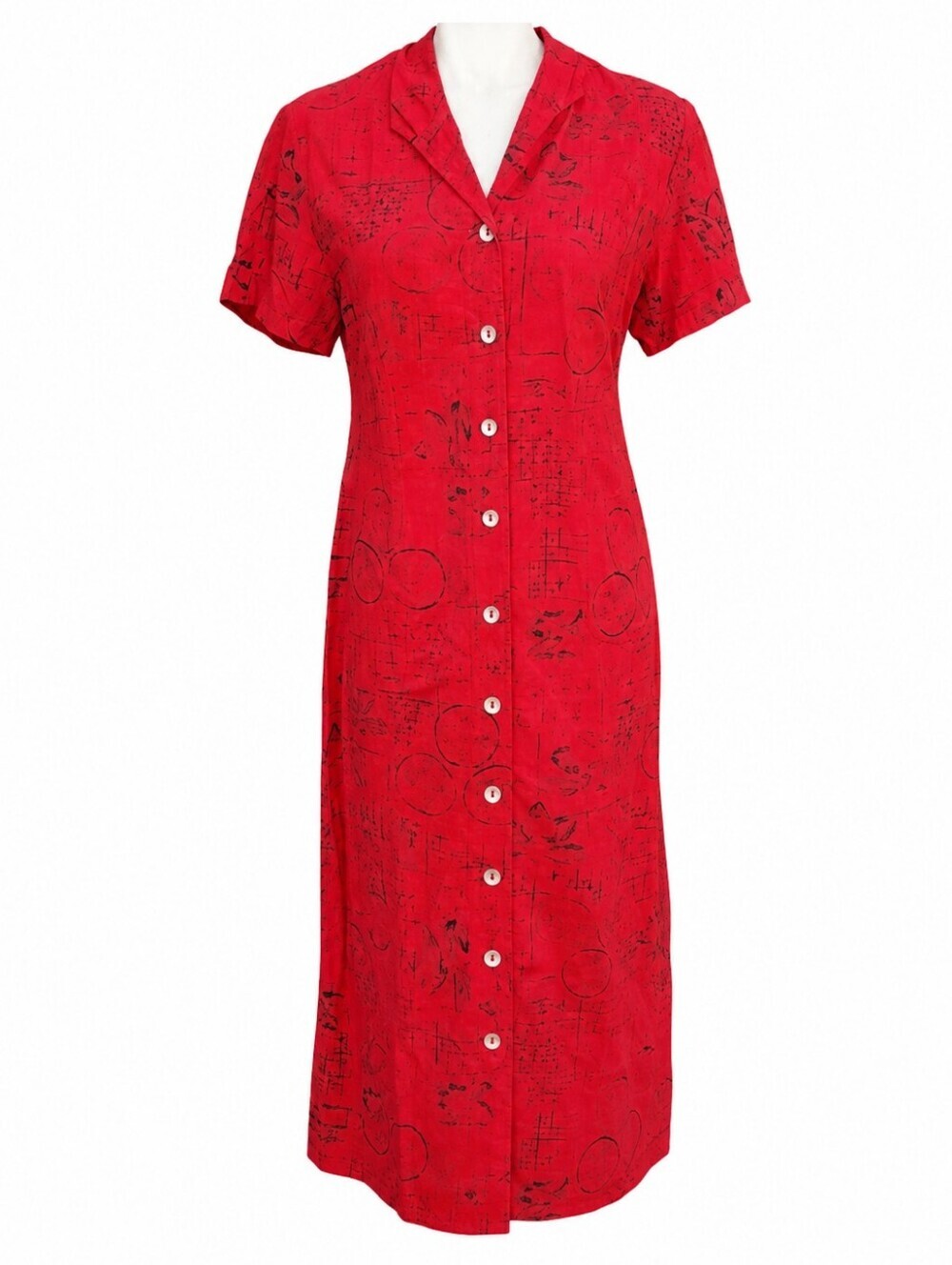 David Dart Red Print Vintage Fashionista Shirt Speeve Shirtdress D - Picture 2 of 10